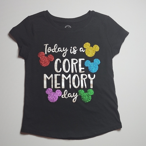 Core Memory Day Girls T-Shirt – Glitter Mickey Ears, Black Tee, Disney Inspired, - Picture 1 of 4